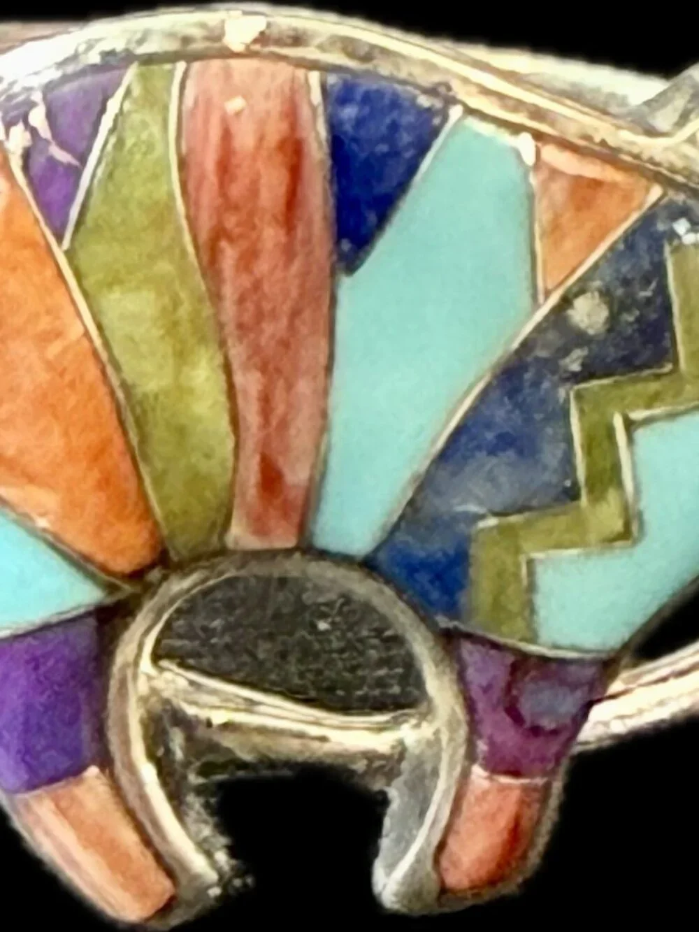 Southwest Inlay Multicolor Bear Sterling Silver Ring